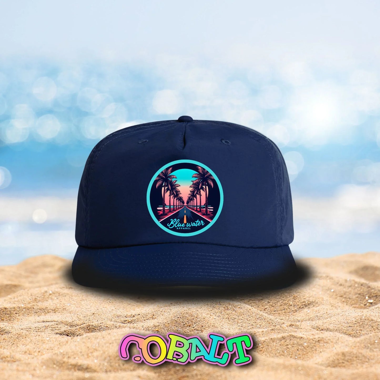 Retro Graphic Surf Cap - Palm Tree Road by Blue Water Apparel