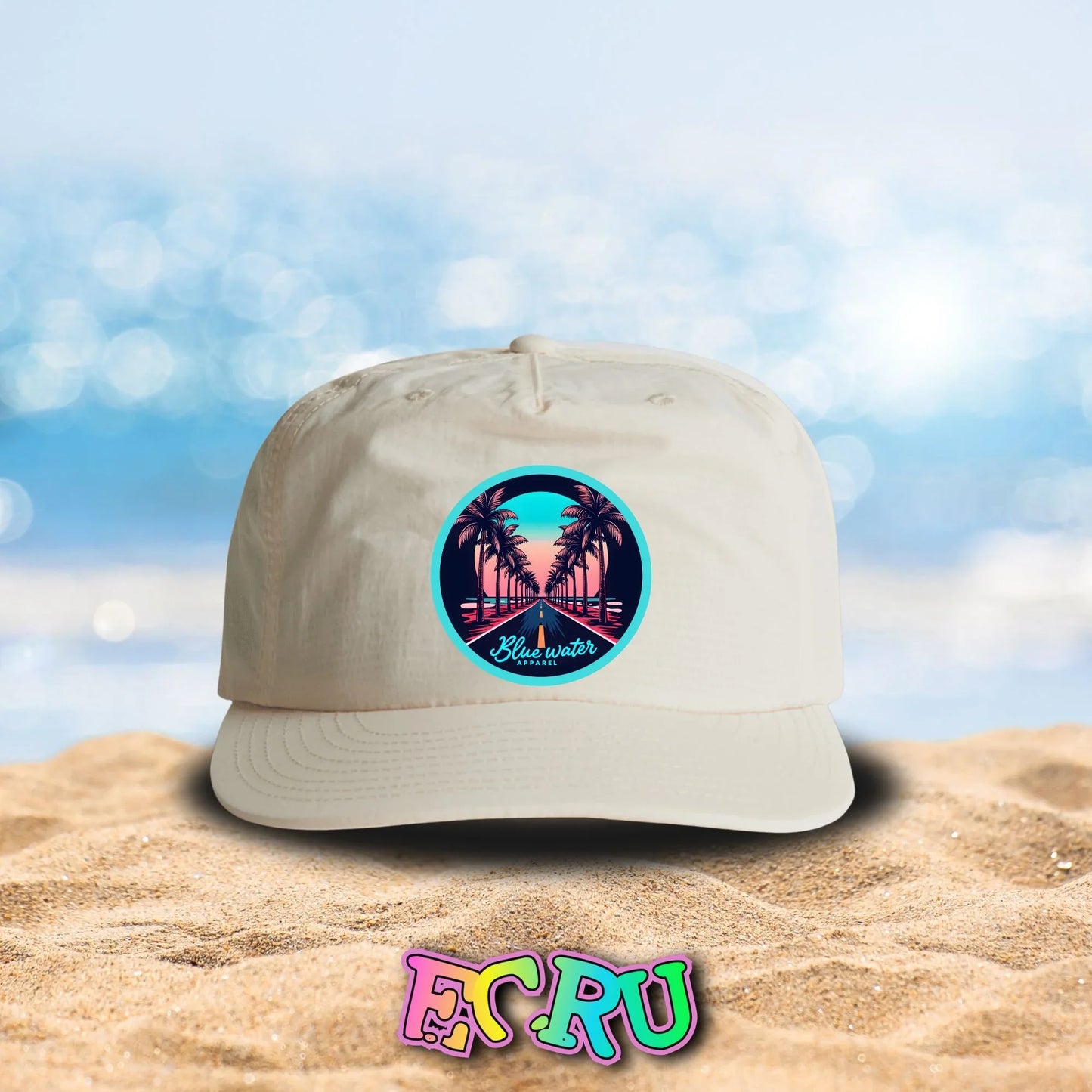 Retro Graphic Surf Cap - Palm Tree Road by Blue Water Apparel
