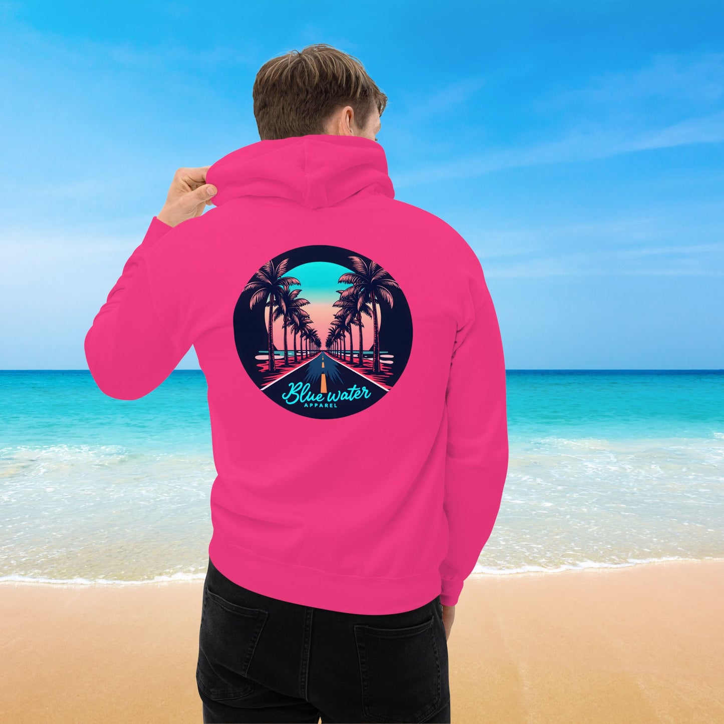Retro Graphic Hoodie - Palm Tree Road by Blue Water Apparel