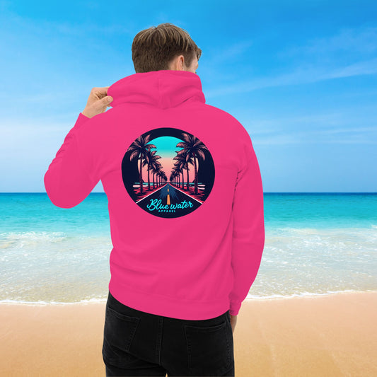 Retro Graphic Hoodie - Palm Tree Road by Blue Water Apparel