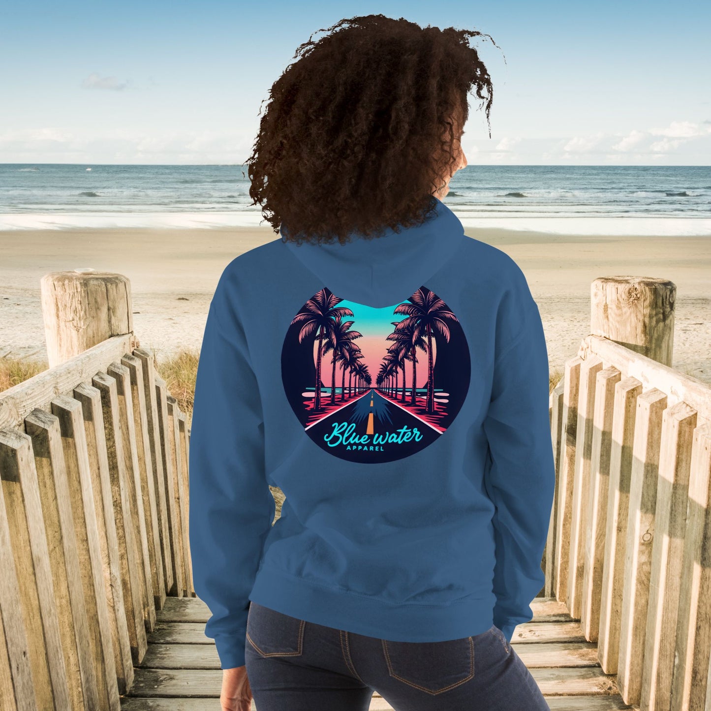 Retro Graphic Hoodie - Palm Tree Road by Blue Water Apparel