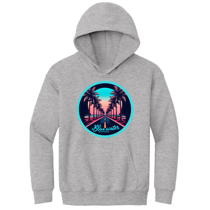 flat lay sport grey palm tree road kids hoodie by blue water apparel