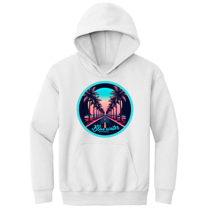 flat lay white palm tree road kids hoodie by blue water apparel