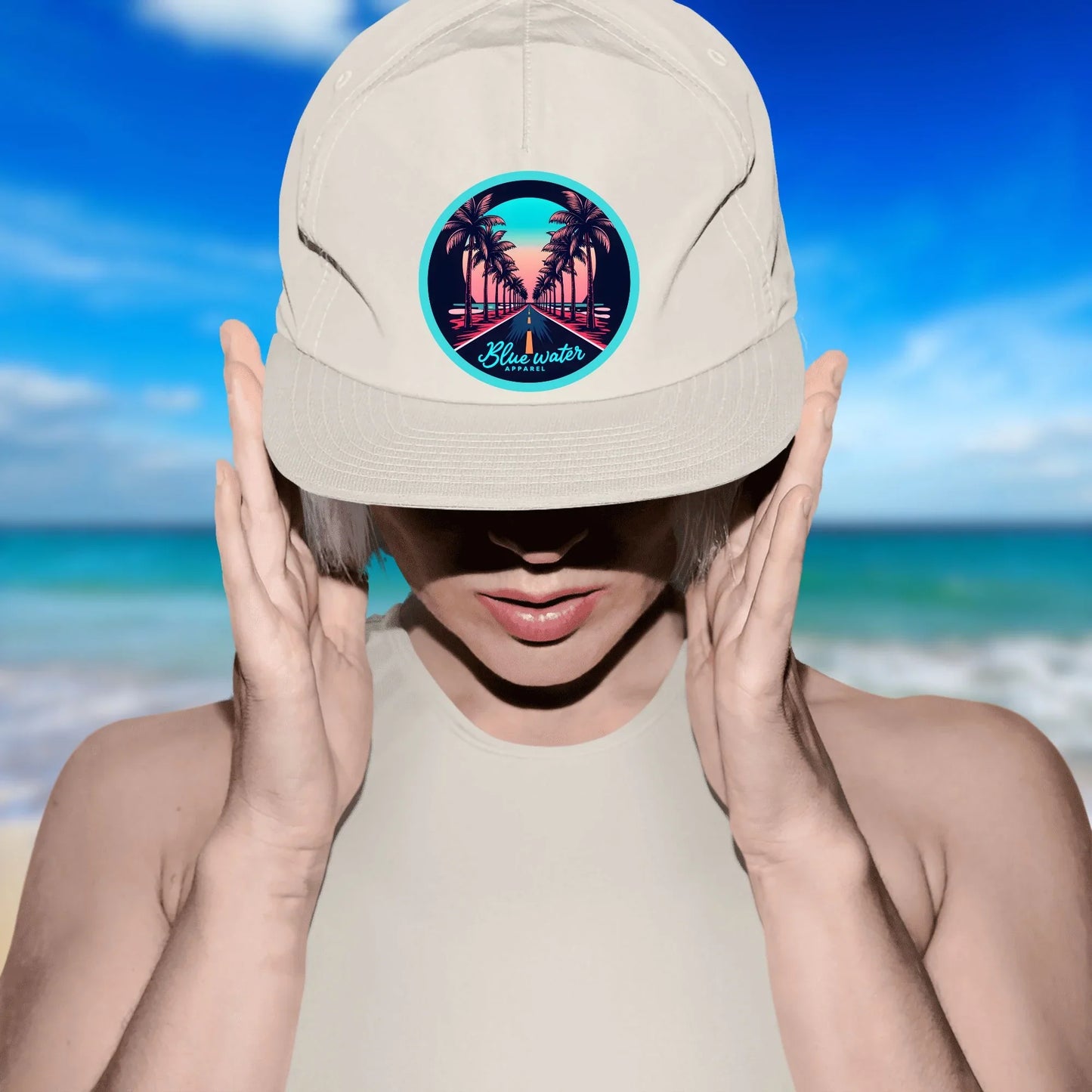 Retro Graphic Surf Cap - Palm Tree Road by Blue Water Apparel