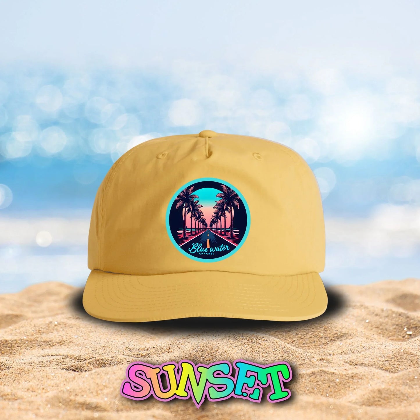 Retro Graphic Surf Cap - Palm Tree Road by Blue Water Apparel