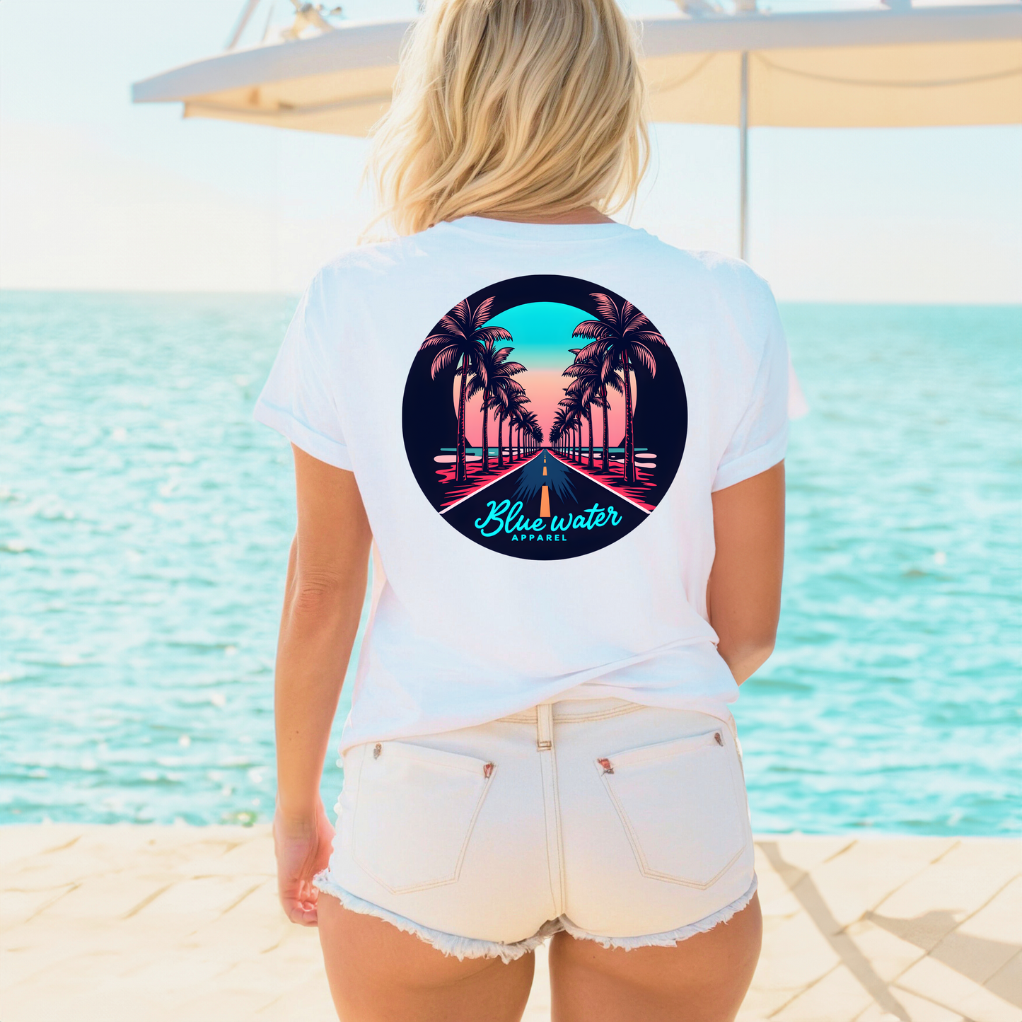 Retro Graphic Tee - Palm Tree Road by Blue Water Apparel