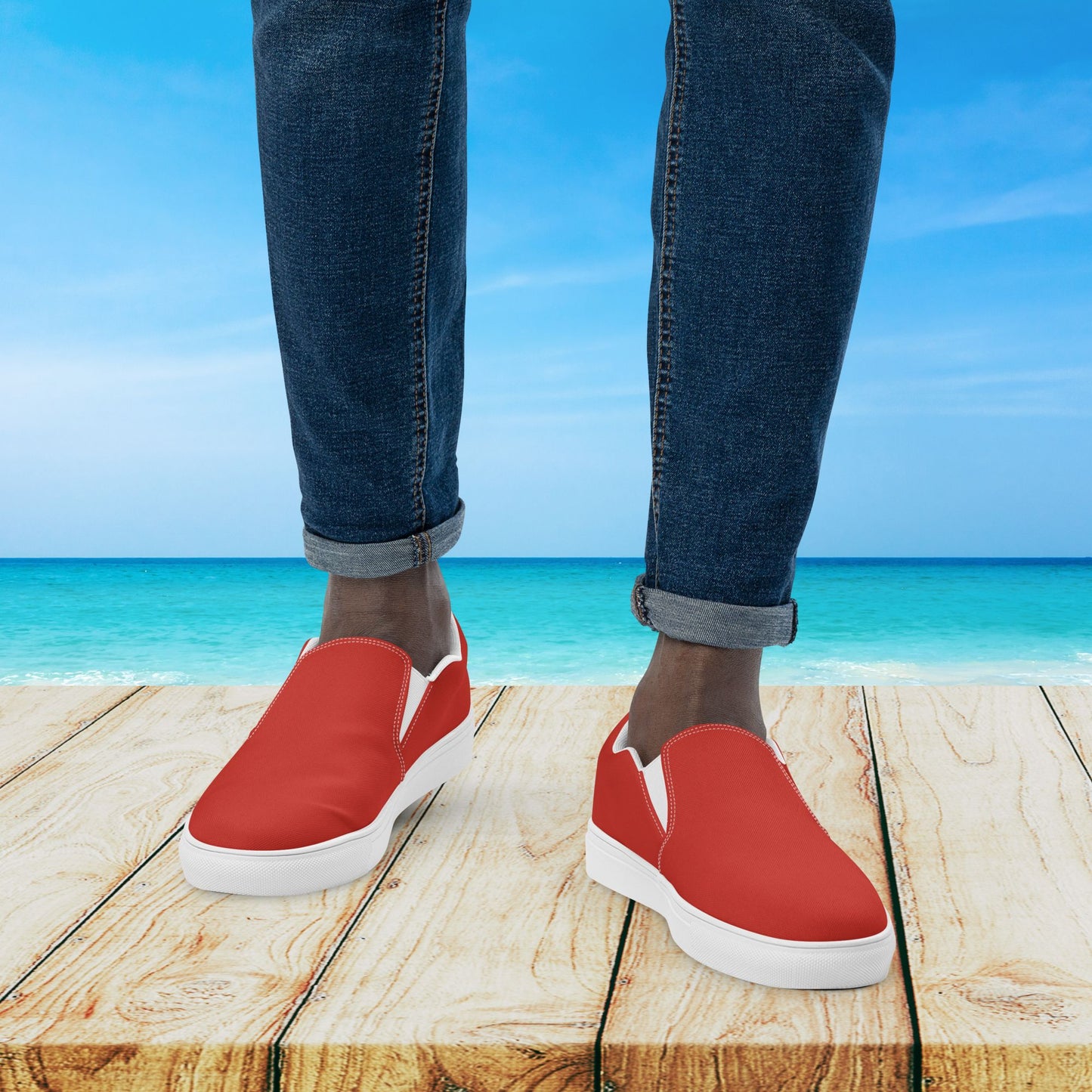 Red Men's Slip-On Canvas Shoes to Match Our Vintage Collection Hooded Sweatshirts!