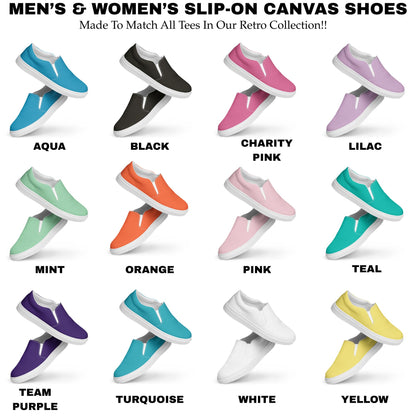 slip on canvas shoes to match all tees in retro collection by blue water apparel