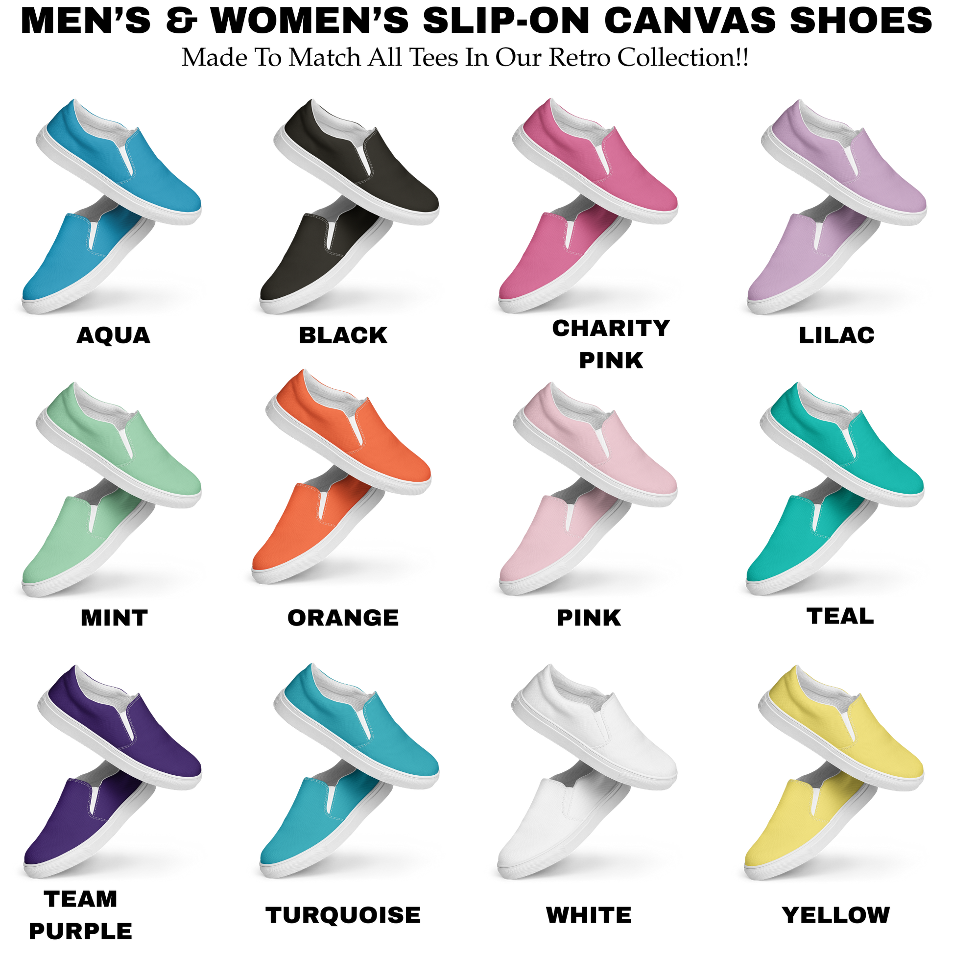 matching slip on canvas shoes for tees in retro collection by blue water apparel