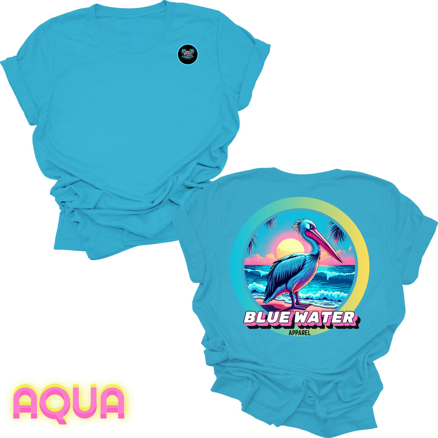 back graphic aqua retro pelican tee by blue water apparel