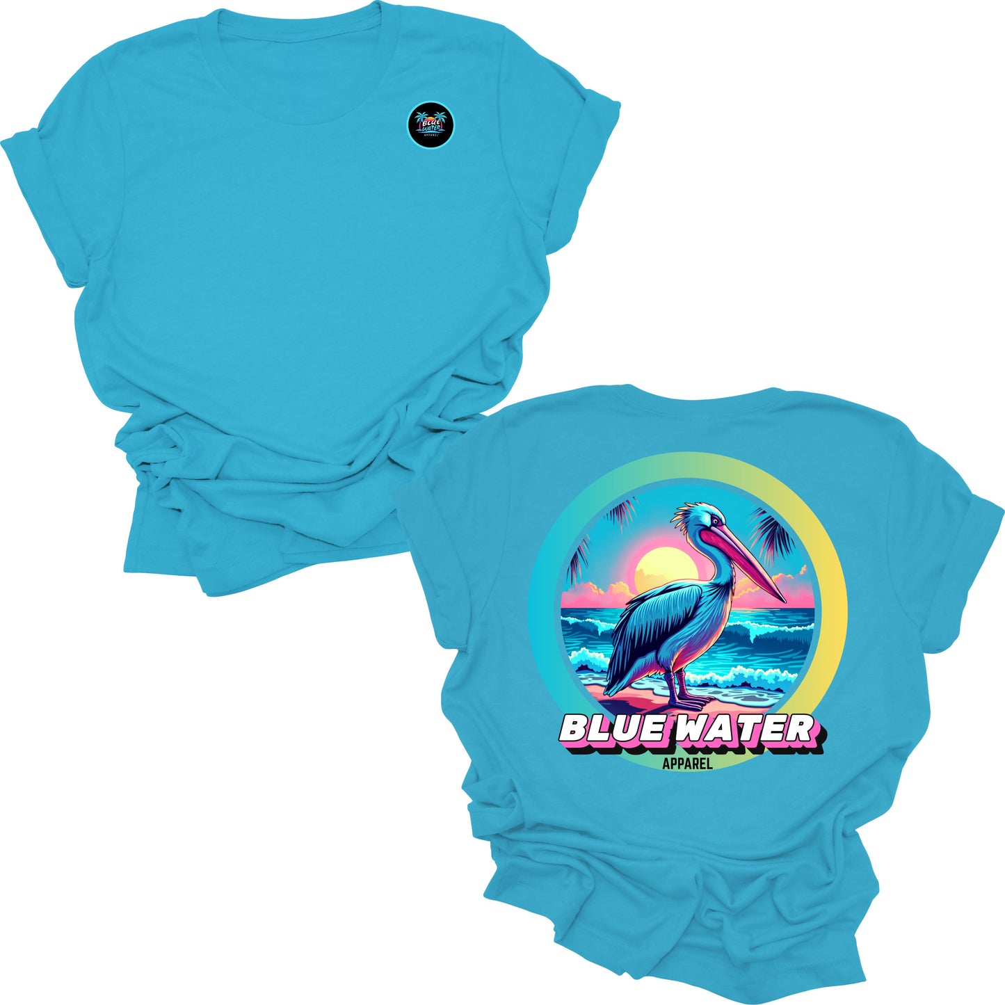 Flat lay aqua retro pelican tee by blue water apparel
