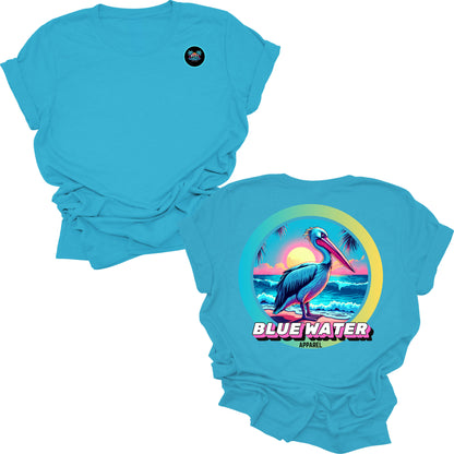 Flat lay aqua retro pelican tee by blue water apparel