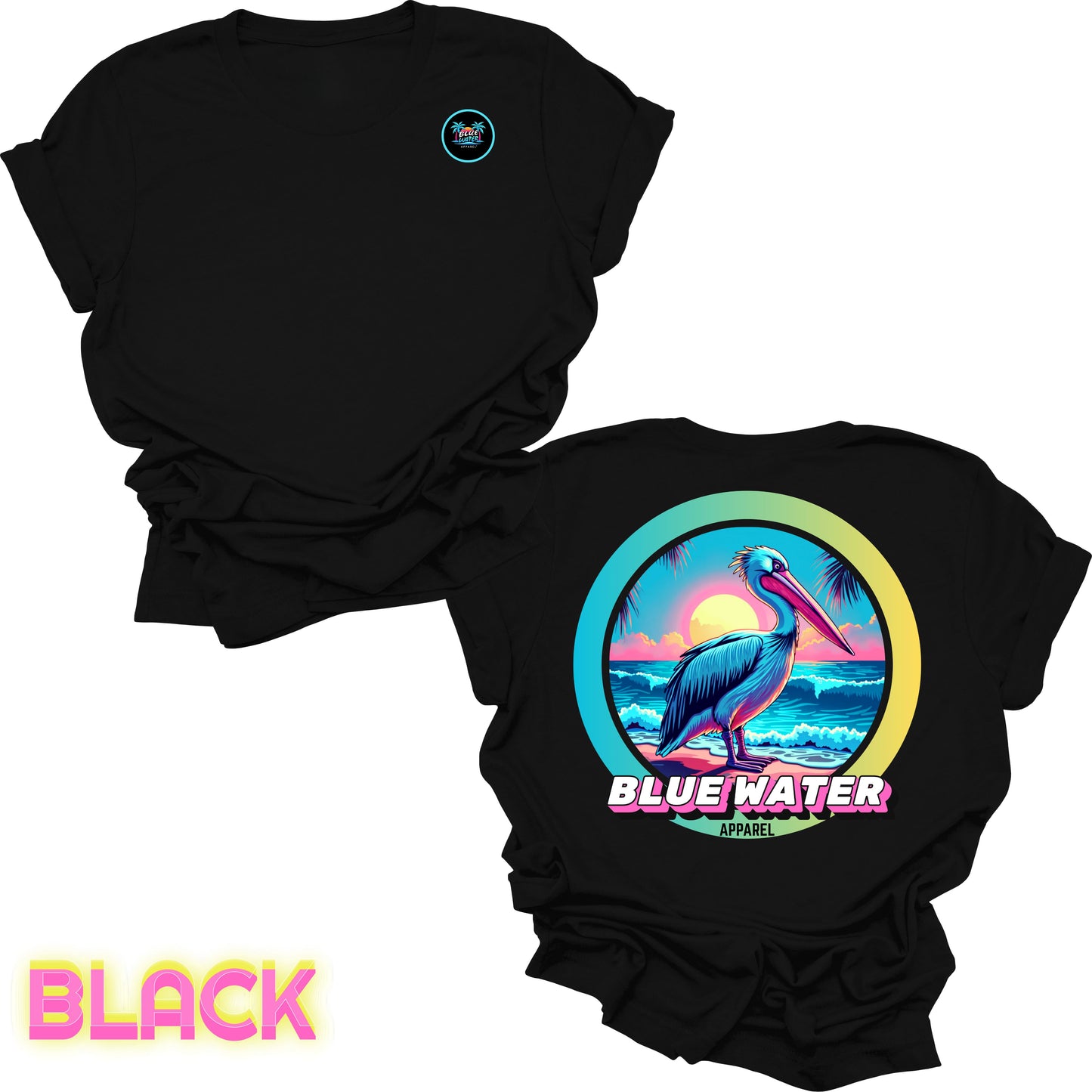 back graphic black retro pelican tee by blue water apparel