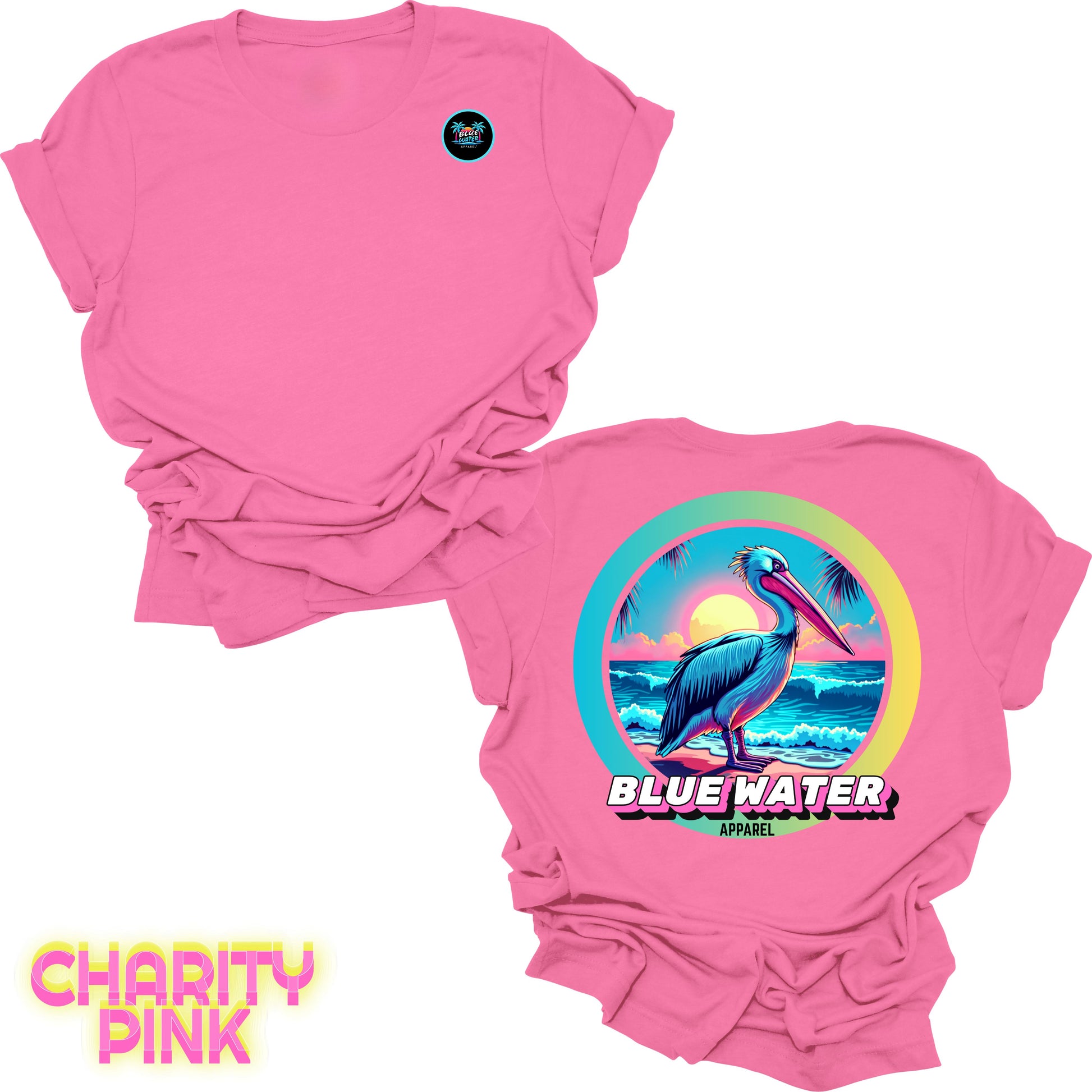 back graphic charity pink retro pelican tee by blue water apparel