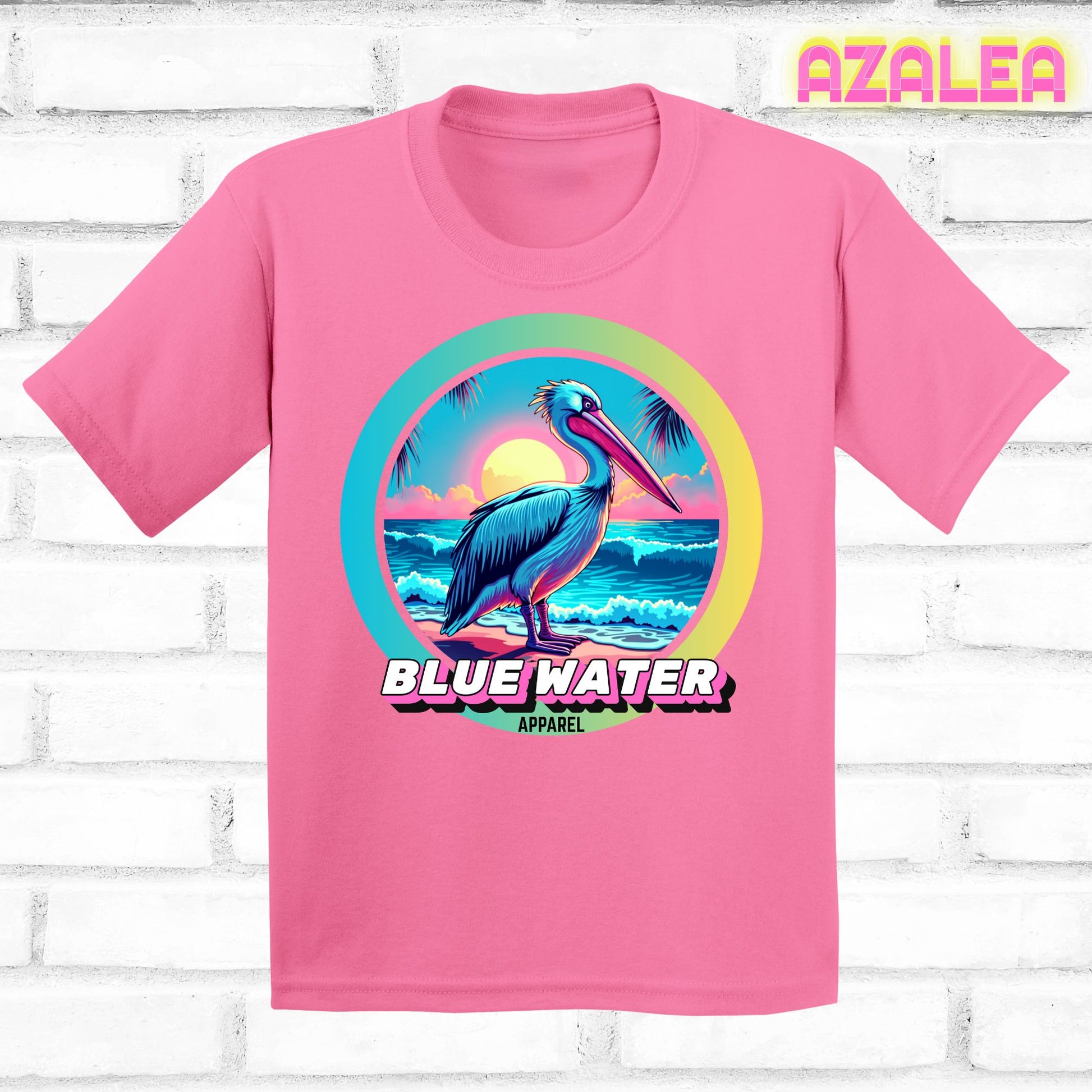 Front lay azalea retro pelican tee by blue water apparel