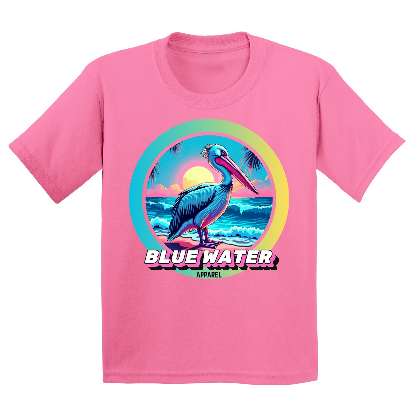 flat lay azalea retro pelican kids tee by blue water apparel