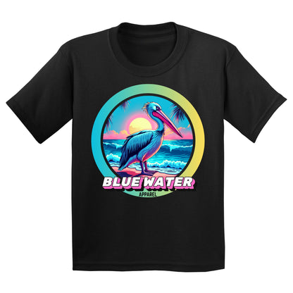flat lay black retro pelican kids tee by blue water apparel