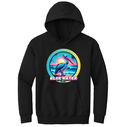 flat lay black retro pelican kids hoodie by blue water apparel