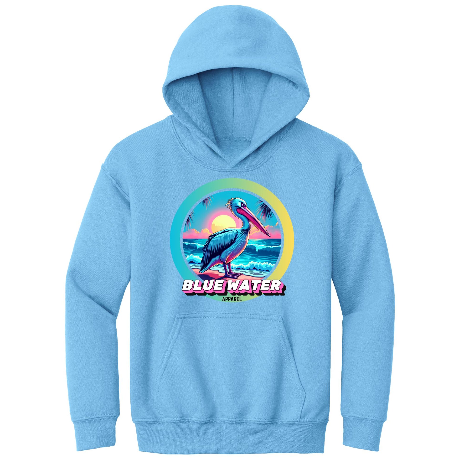 flat lay carolina blue retro pelican kids hoodie by blue water apparel