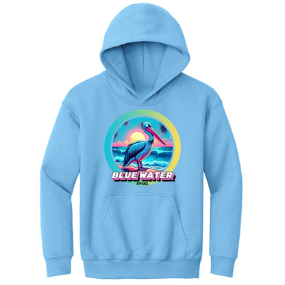 flat lay carolina blue retro pelican kids hoodie by blue water apparel
