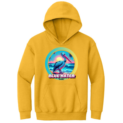 flat lay gold retro pelican kids hoodie by blue water apparel