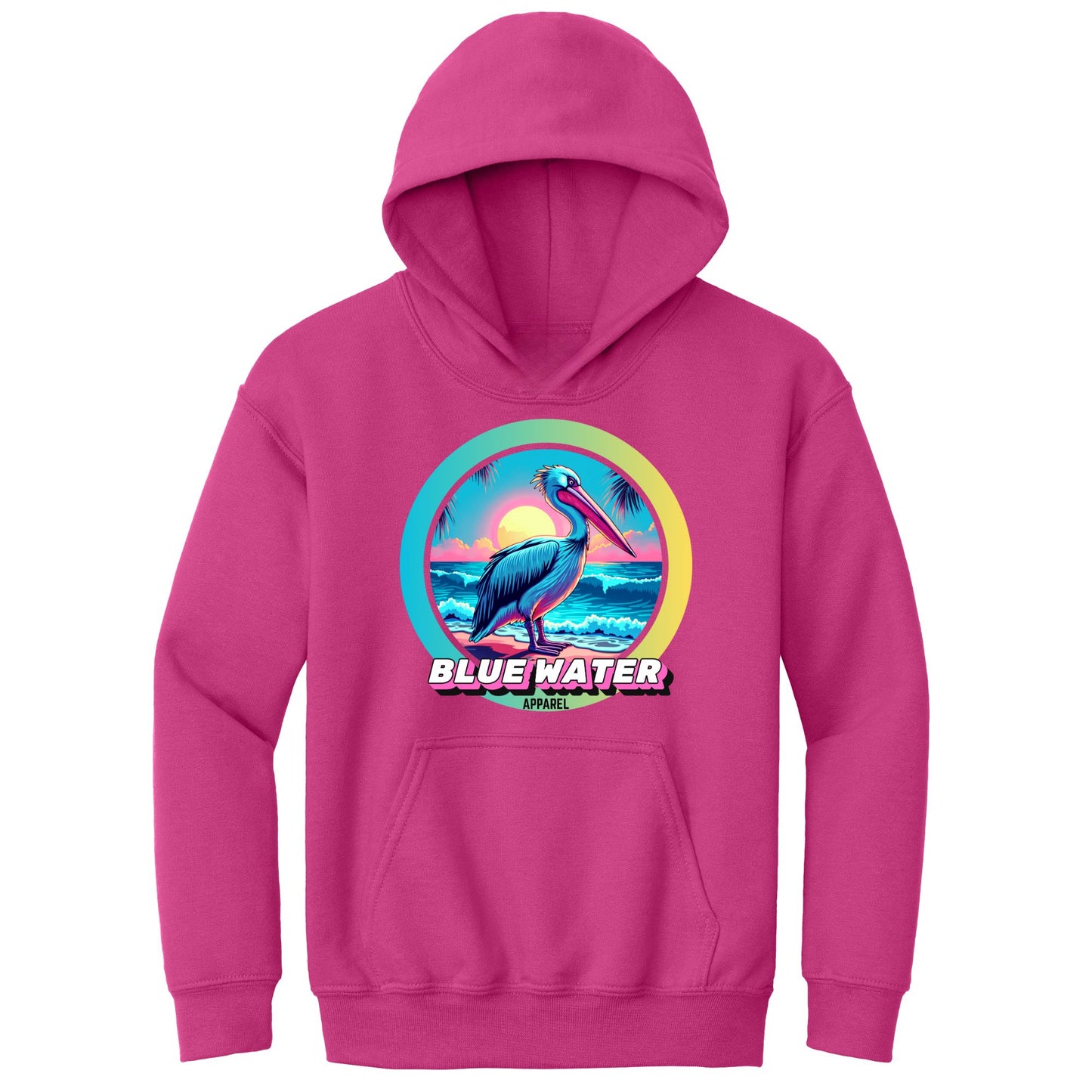 flat lay heliconia retro pelican kids hoodie by blue water apparel