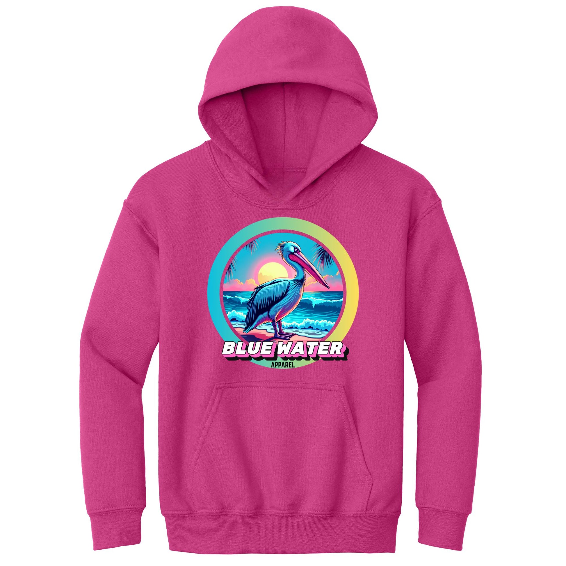 flat lay heliconia retro pelican kids hoodie by blue water apparel