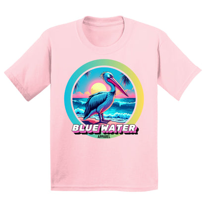 flat lay light pink retro pelican kids tee by blue water apparel