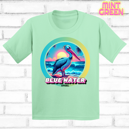Front lay mint green retro pelican tee by blue water apparel
