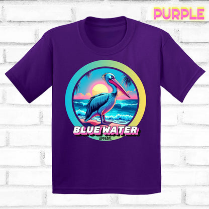 Front lay team purple retro pelican tee by blue water apparel