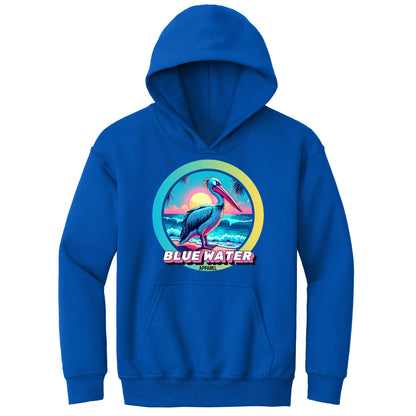 flat lay royal retro pelican kids hoodie by blue water apparel