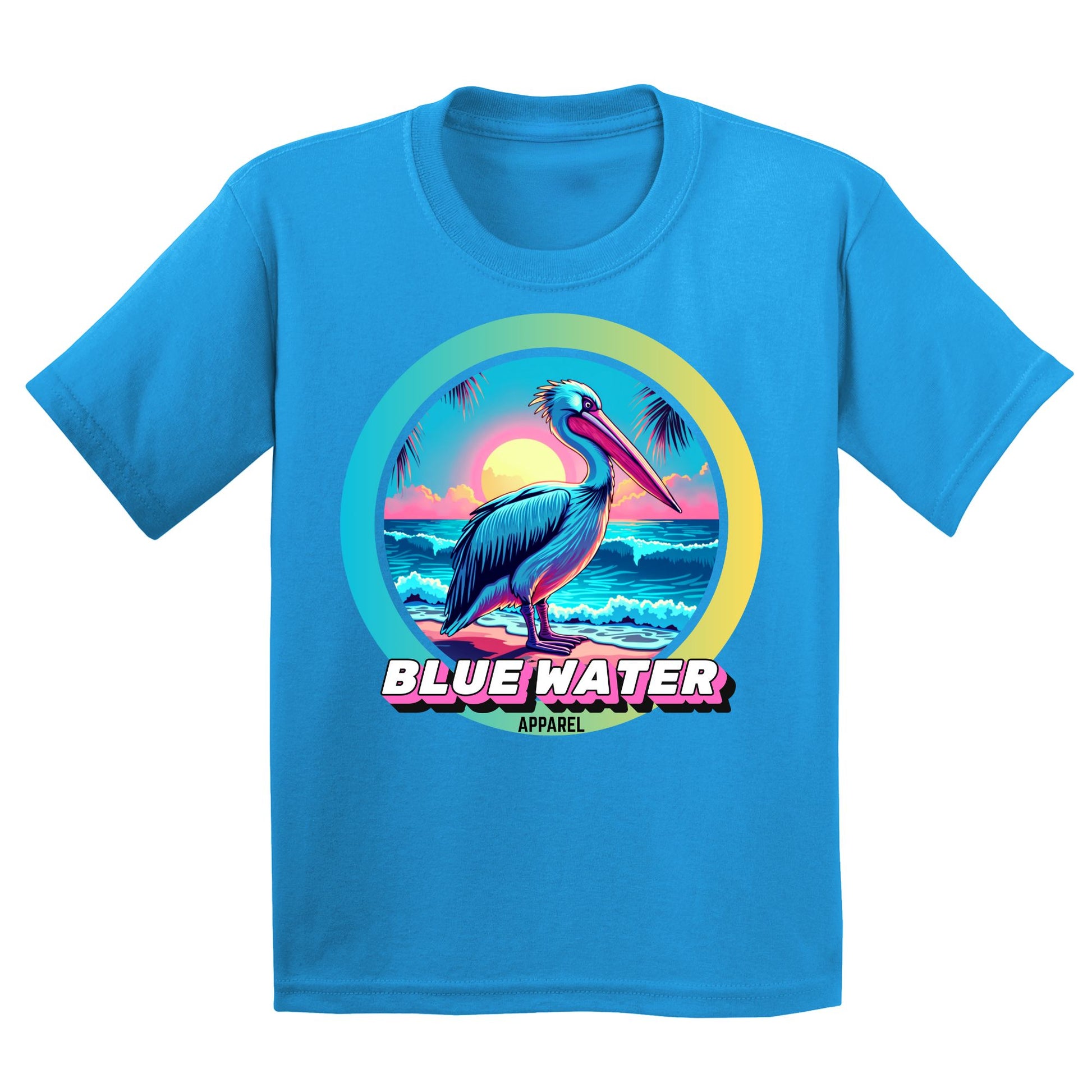 flat lay sapphire retro pelican kids tee by blue water apparel