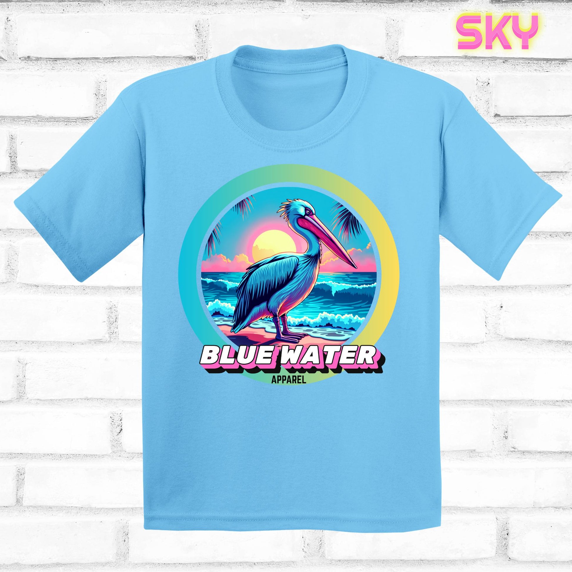 Front lay sky retro pelican tee by blue water apparel