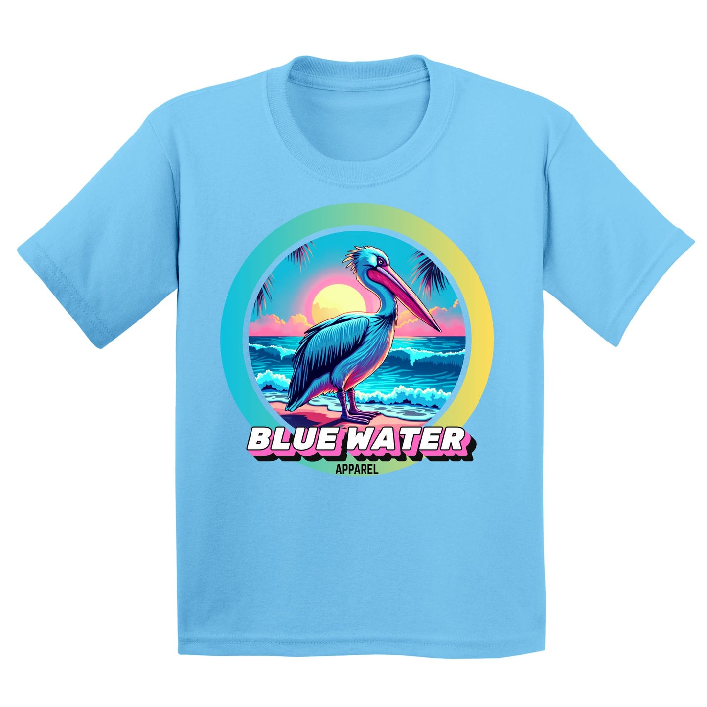 flat lay sky retro pelican kids tee by blue water apparel