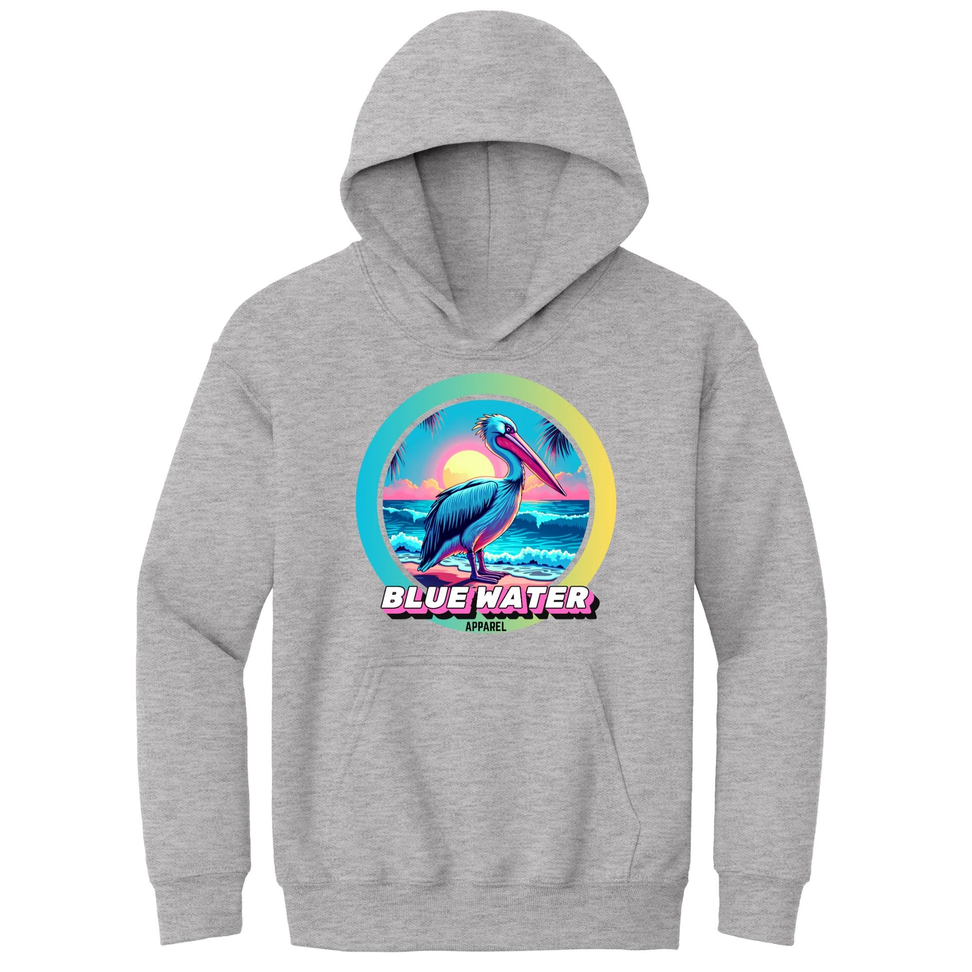 flat lay sport grey retro pelican kids hoodie by blue water apparel