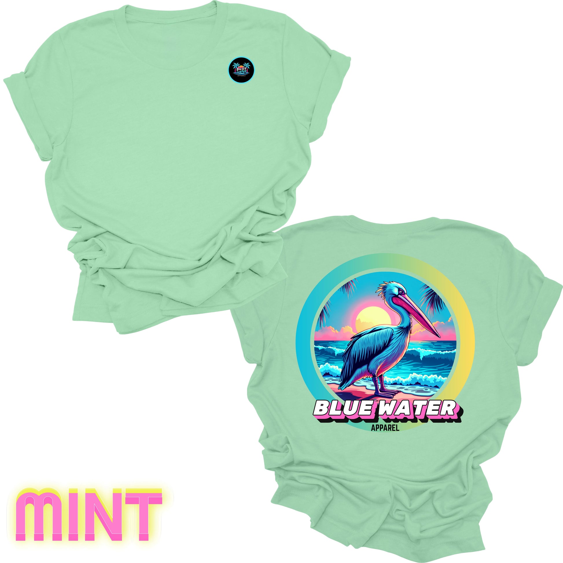 back graphic mint retro pelican tee by blue water apparel