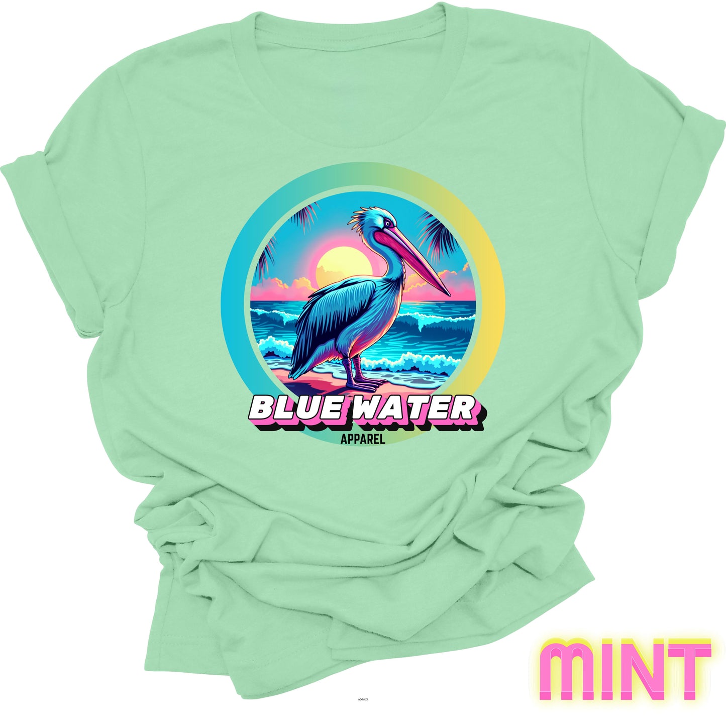 flat lay front graphic mint retro pelican tee by blue water apparel