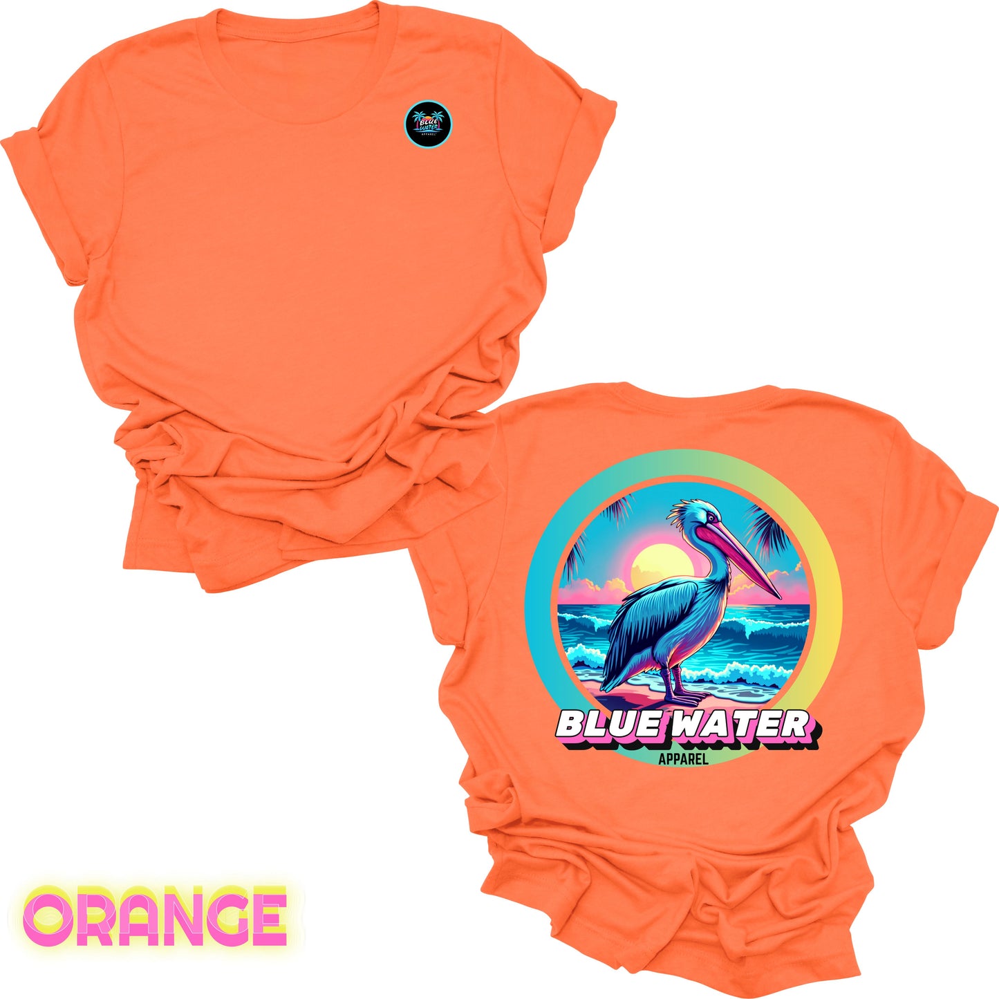 back graphic orange retro pelican tee by blue water apparel