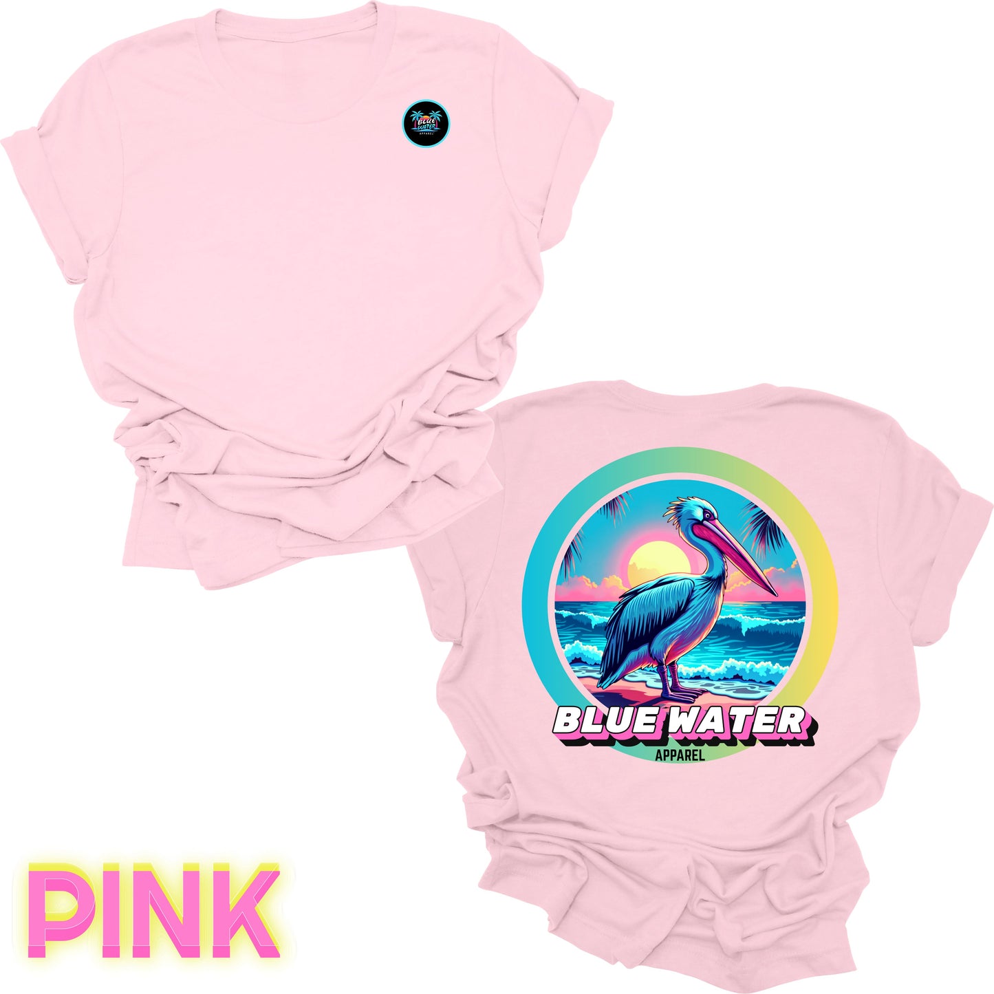 back graphic pink retro pelican tee by blue water apparel