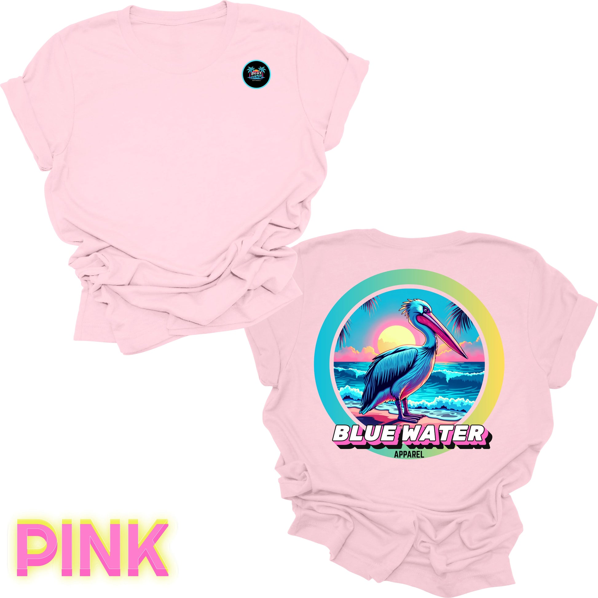 back graphic pink retro pelican tee by blue water apparel