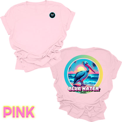 back graphic pink retro pelican tee by blue water apparel
