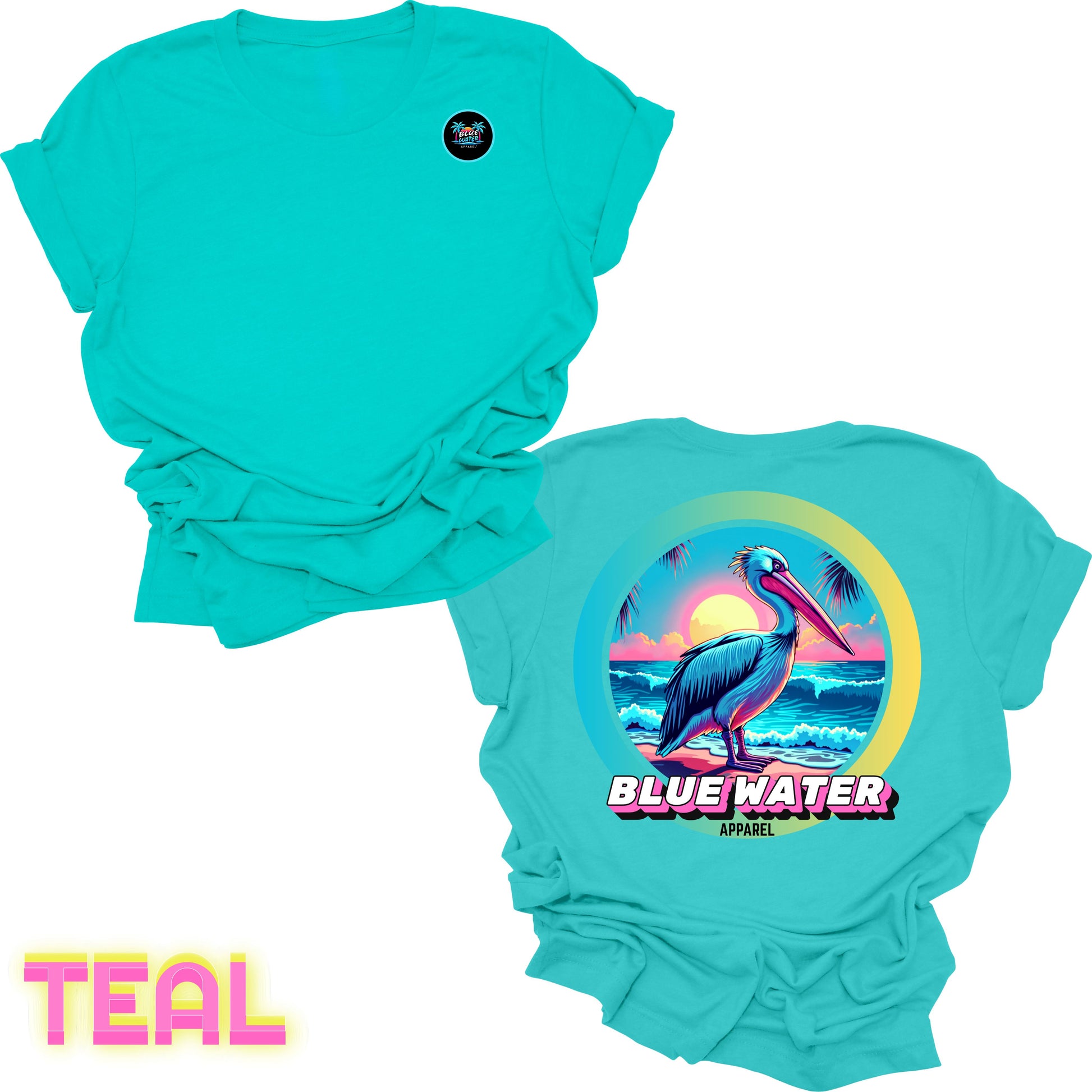 back graphic teal retro pelican tee by blue water apparel