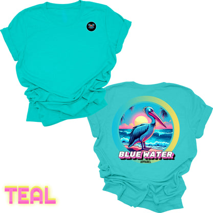 back graphic teal retro pelican tee by blue water apparel