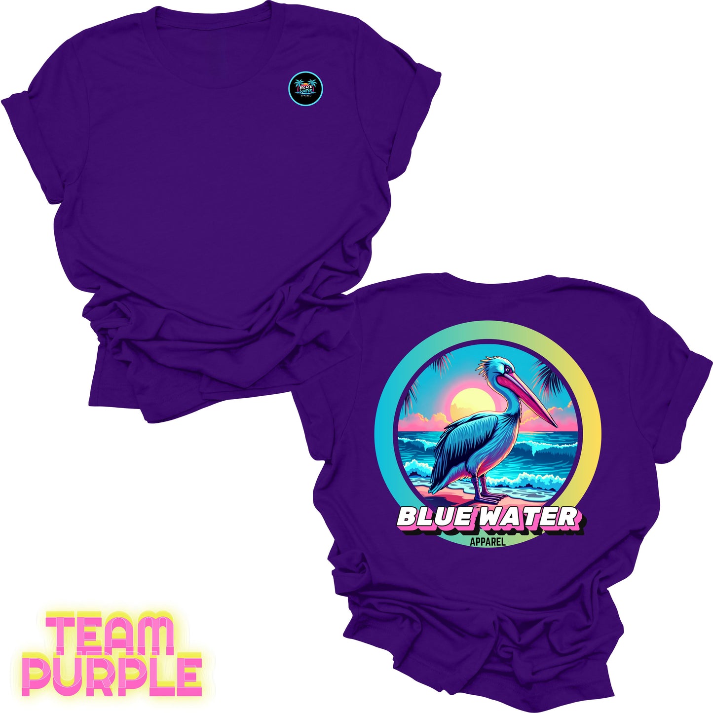 back graphic team purple retro pelican tee by blue water apparel