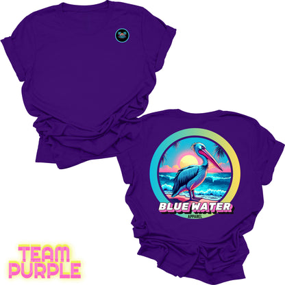 back graphic team purple retro pelican tee by blue water apparel