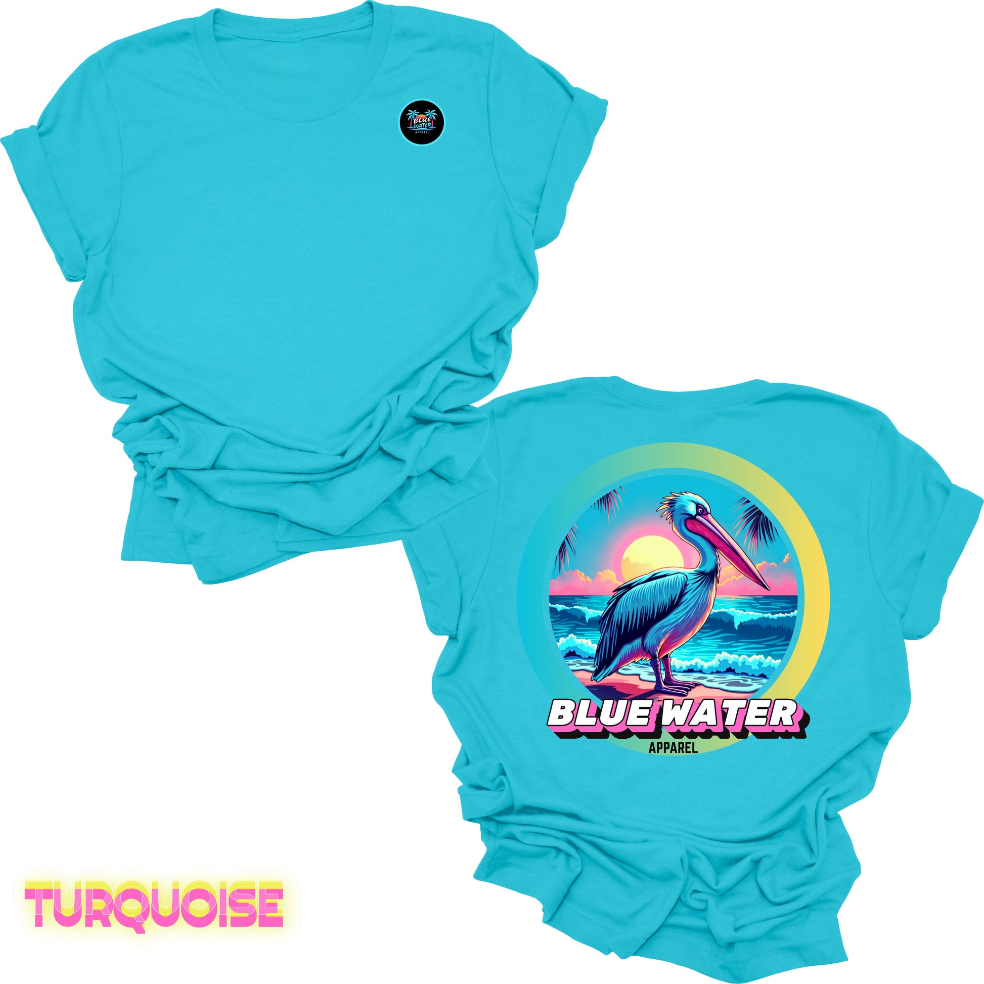 back graphic turquoise retro pelican tee by blue water apparel