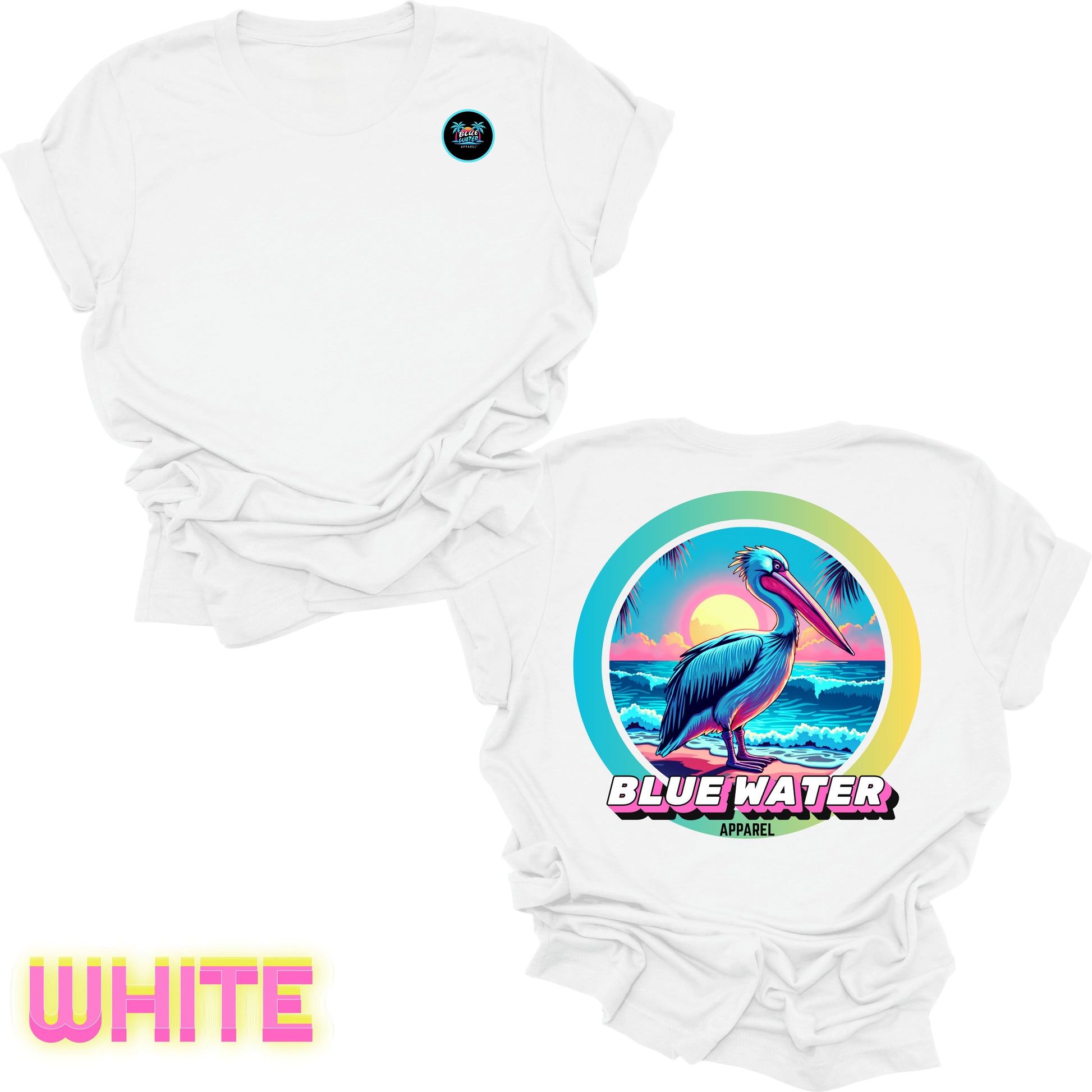 back graphic white retro pelican tee by blue water apparel