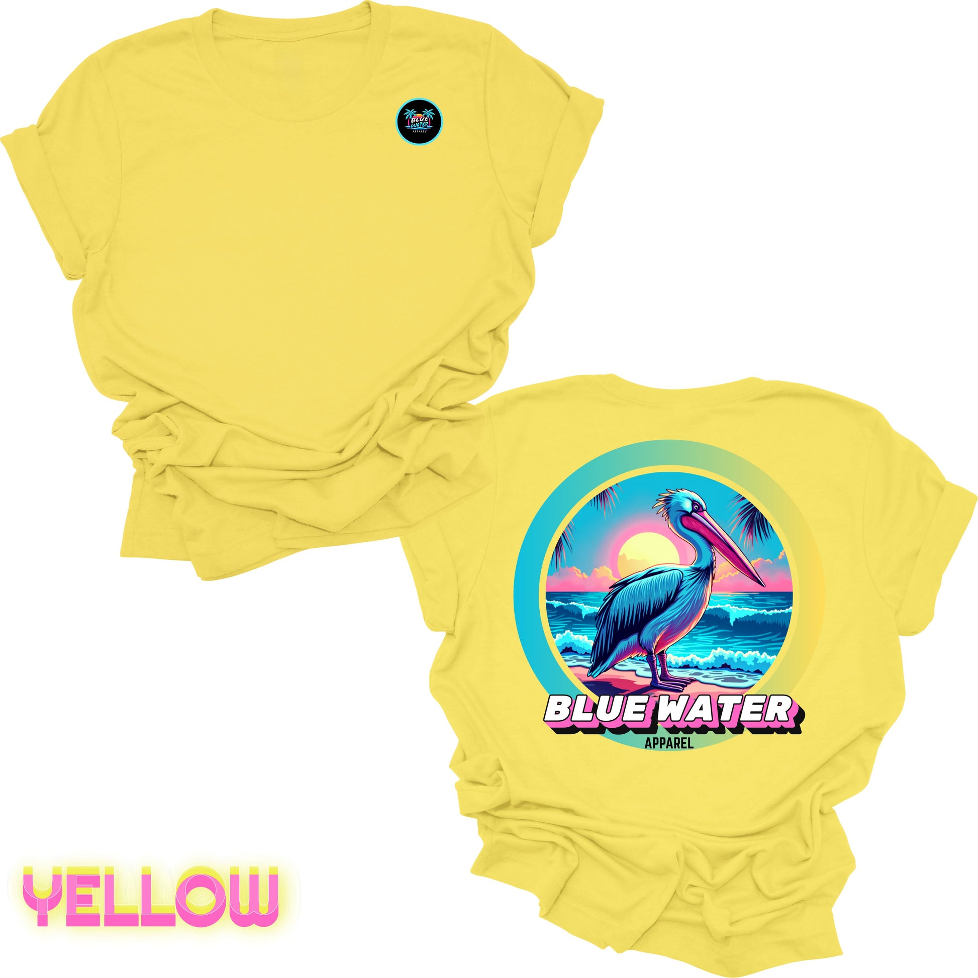 back graphic yellow retro pelican tee by blue water apparel