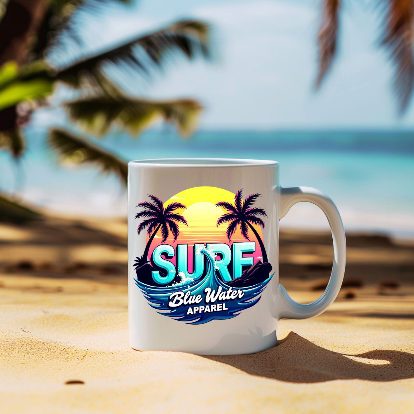 retro surf mug on beach by blue water apparel