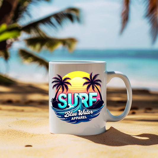 retro surf mug on beach by blue water apparel